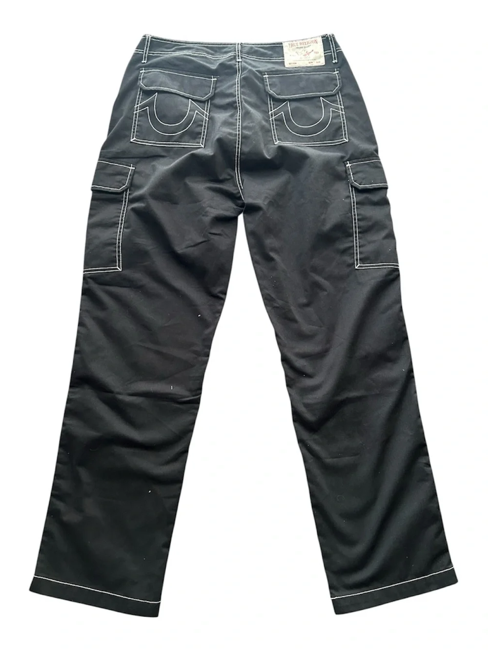 True Religion Black Cargo Pants with White Contrast Stitching